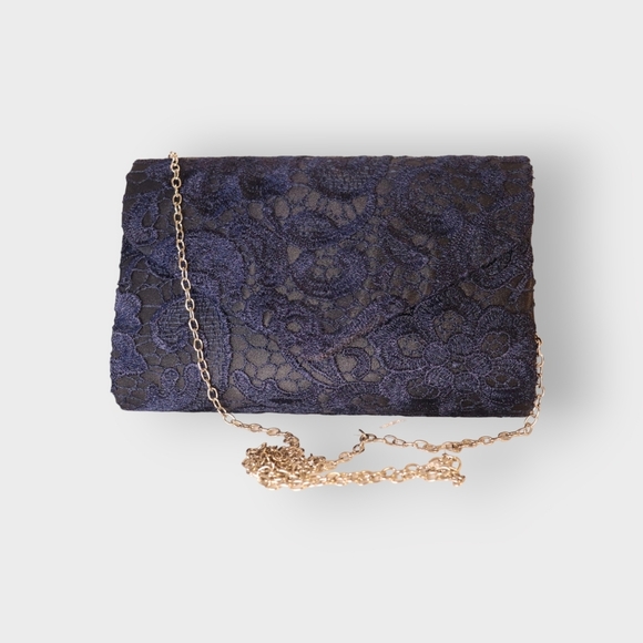 WOMENS ELEGANT FLORAL LACE CLUTCH HAND BAG WITH CHAIN STRAP - Picture 16 of 16